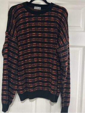 AREA Black and Orange Plaid-Inspired Crewneck Sweater